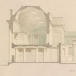 Principal design: transverse perspectival section showing east façade of Divinity School